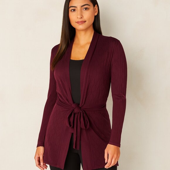 Belldini Merlot Lighweight Knit  Tie Cardigan Topper Size Med - Picture 1 of 7